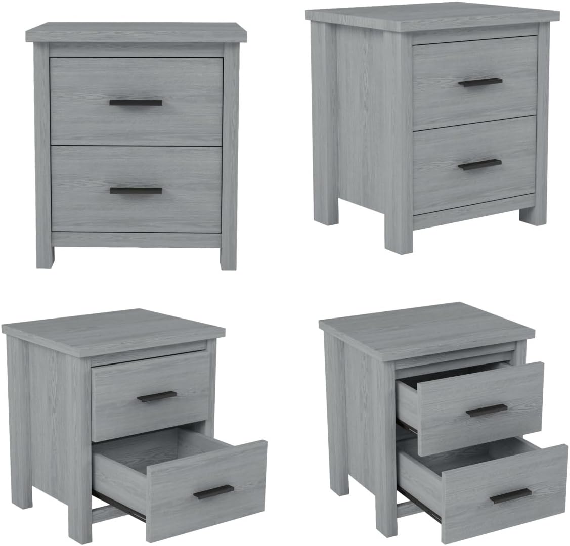 2 Drawers, Vintage Nightstand Wood Bedside End Table for Bedroom, Dorm, Light Gray