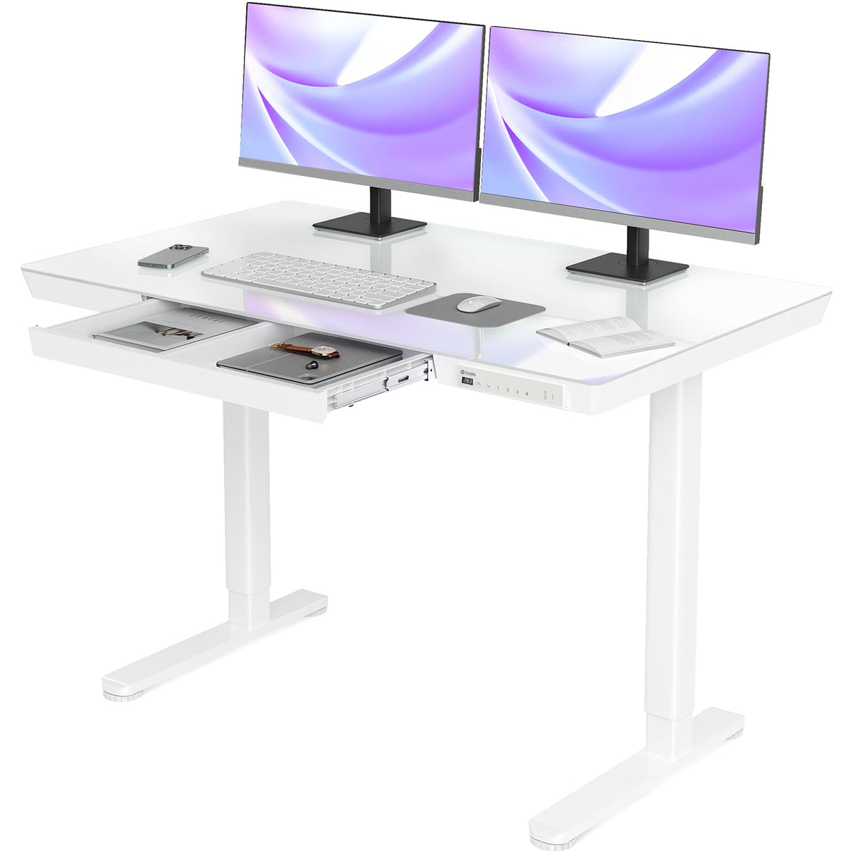 Glass Standing Desk with Drawers, 48×24 Inch Adjustable Stand Up Desk