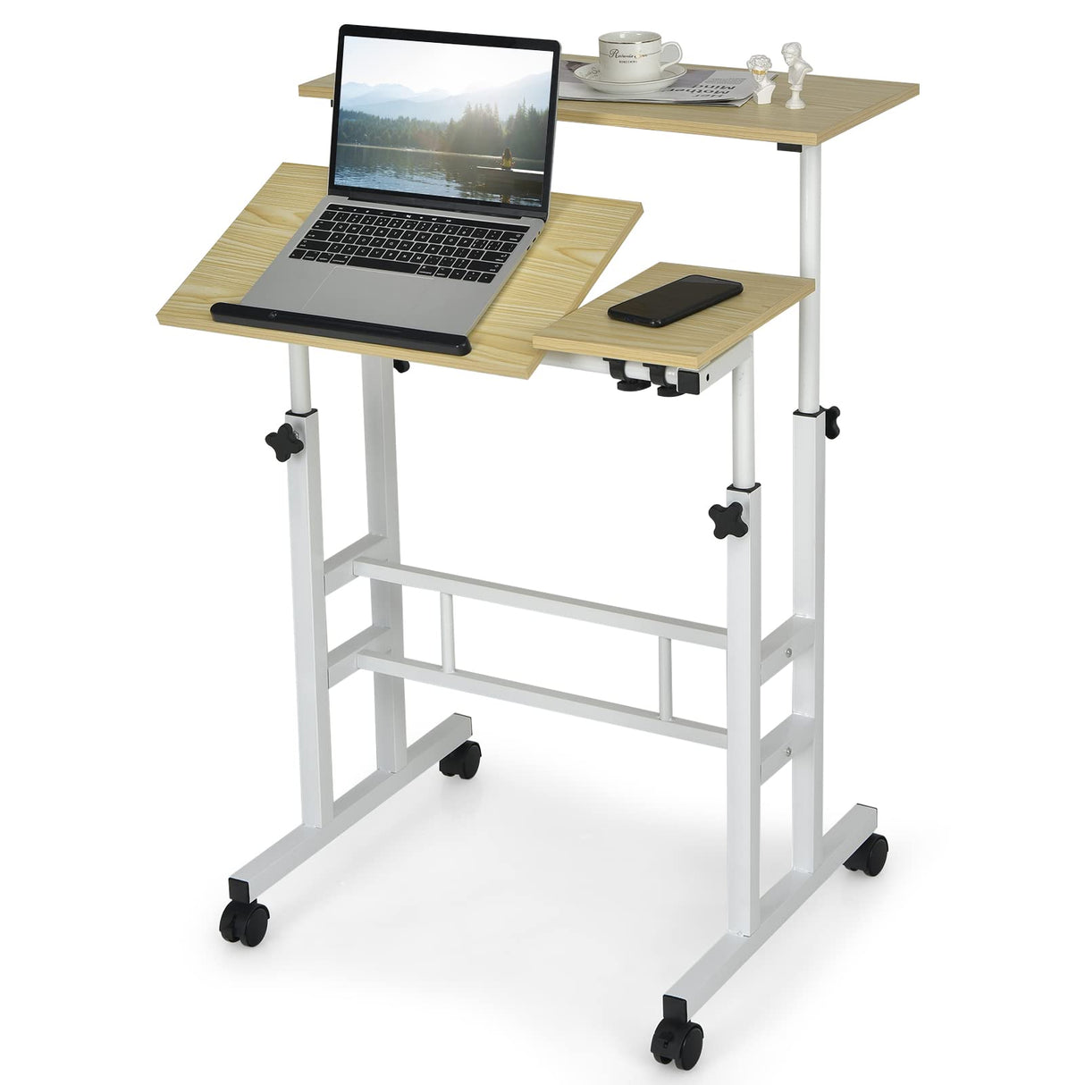 Mobile Standing Desk Stand Up Desk, Height Adjustable Home Office Desk with Standing
