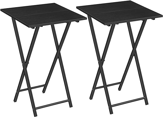 Folding TV Tray Tables, Set of 2 Wooden TV Trays Side Tables, Portable Sofa Snack Table