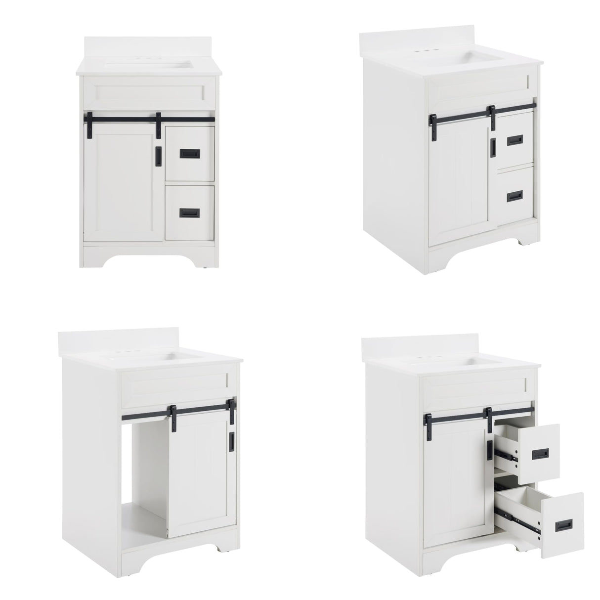 SmartEdge 24" Bathroom Vanity with Sink – Sliding Barn Door & 2 Drawers
