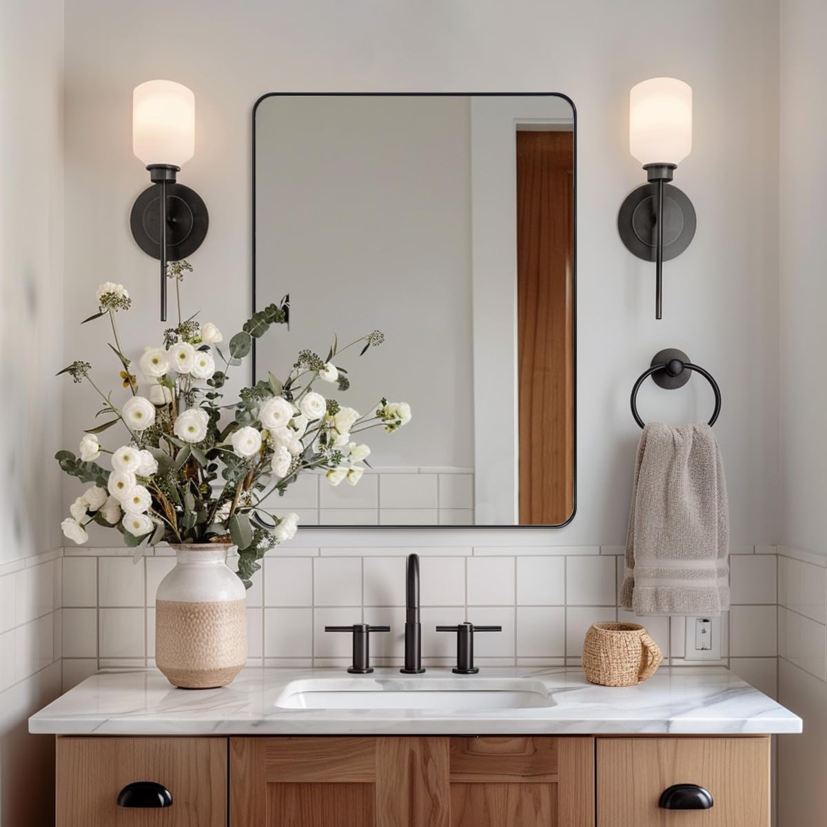 Black Bathroom Mirror, Bathroom Vanity Wall Mounted Mirror