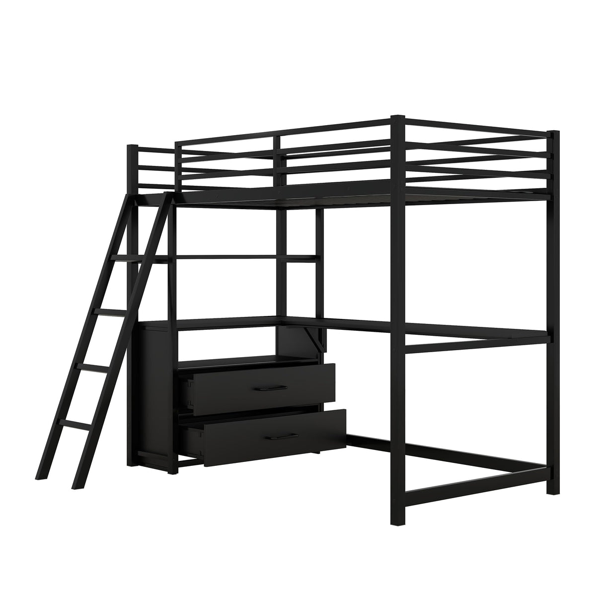 Kid’s Twin Metal Loft Bed with Desk and Cabinet Loft Bed