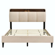 Upholstered Platform Bed with Storage Headboard and USB Ports Gray - Queen