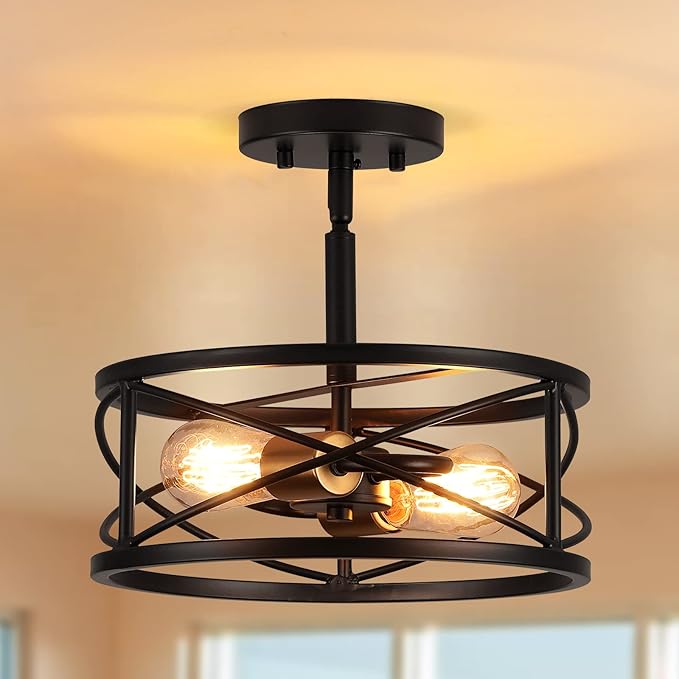 3-Light Semi Flush Mount Ceiling Light, 14-inch Industrial Modern Farmhouse Lighting