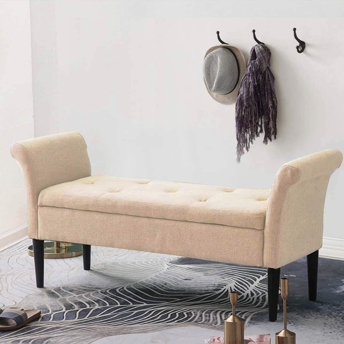 Upholstered Storage Bench for Bedroom End of Bed Bench Ottoman