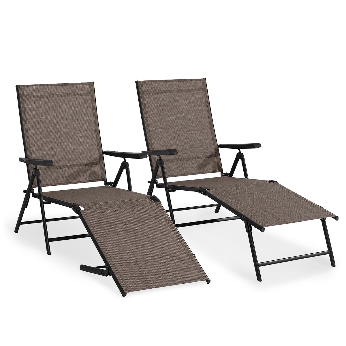 Folding Patio Chaise Lounge Chairs, Set of 2 Outdoor Textiline Recliner Chairs Patio Lounge