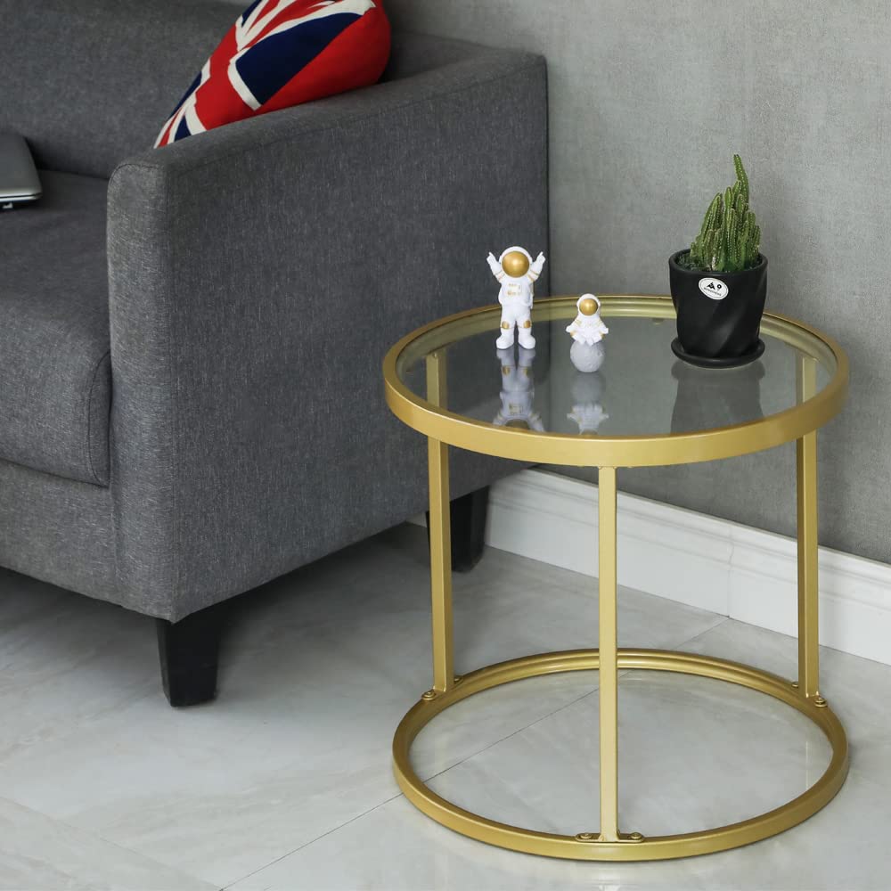 Gold Nesting Coffee Table Set of 2, Small Glass Nesting Tables for Living Room Bedroom