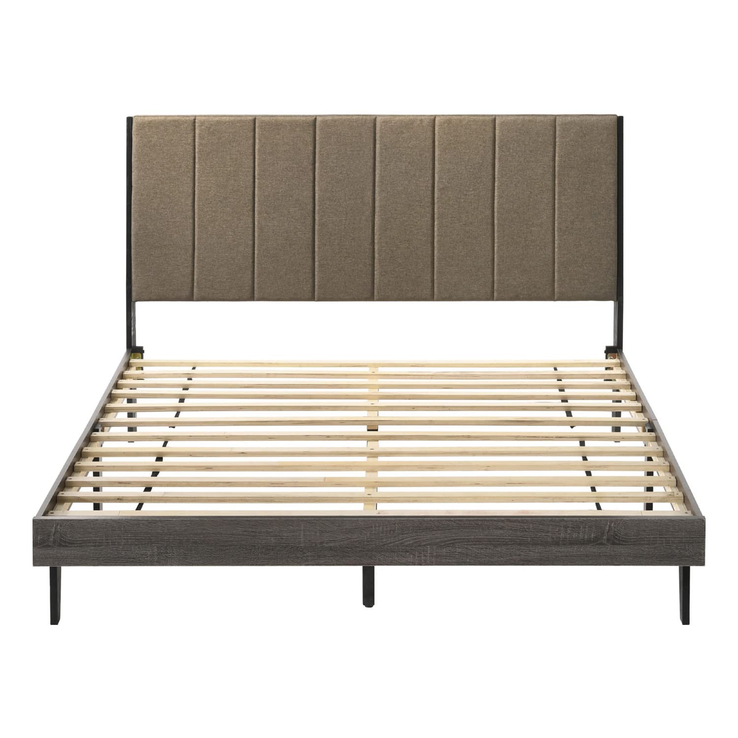 Fabric Queen Size Bed, (U.S. Standard), Brown and Weathered Gray