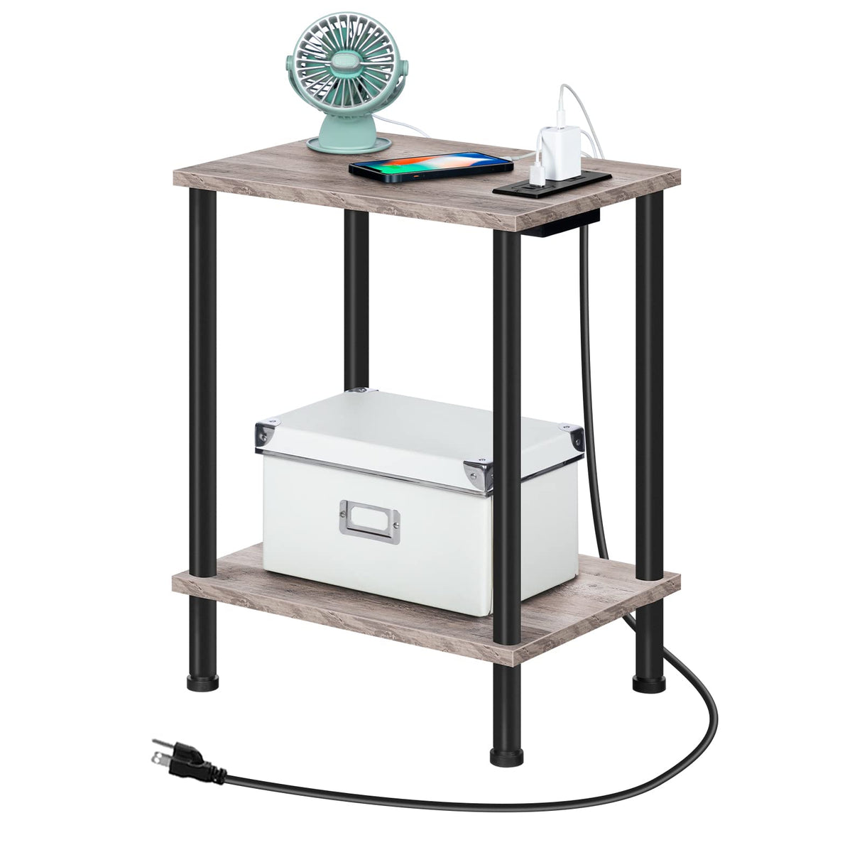 Nightstand with 2-Layer Storage Shelves