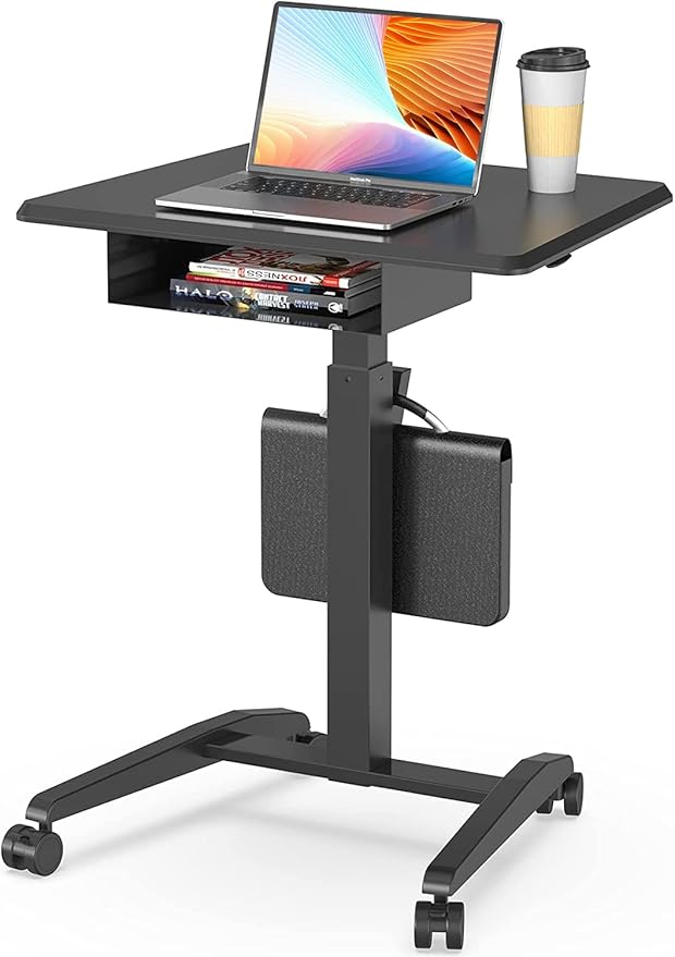 Height Adjustable Rolling Laptop Desk with Shelf,Mobile Standing Desk