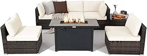 7 Piece Patio Furniture Set with Fire Pit Table, Includes 42 Inches 60
