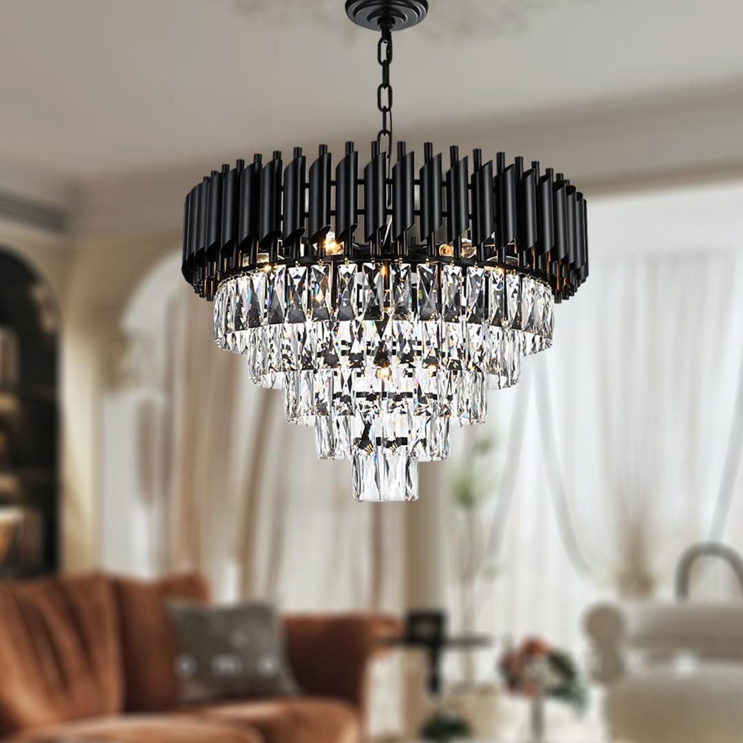 11-Light Modern Round Crystal Chandelier Lights, 5 Tiers Luxury Pendant Ceiling Light