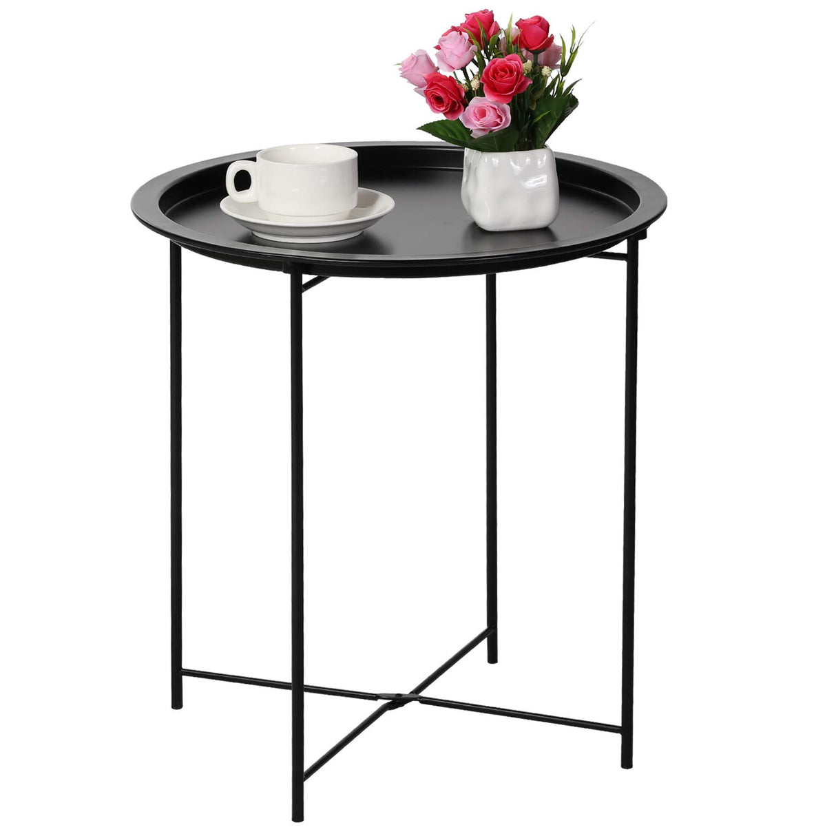 Side Table Round Foldable Tray Metal End Table,Coffee Table,Sofa Table for Bedroom