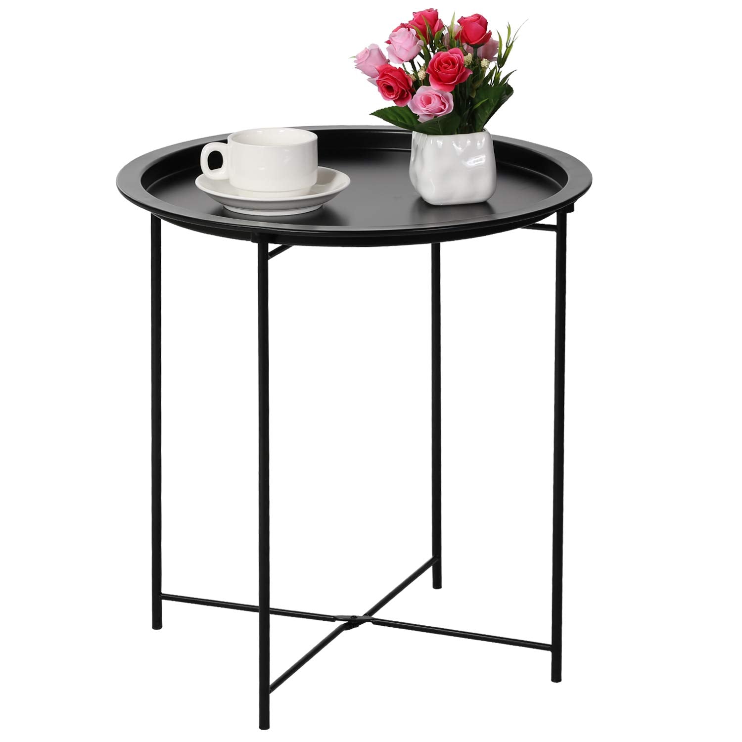 Side Table Round Foldable Tray Metal End Table,Coffee Table,Sofa Table for Bedroom