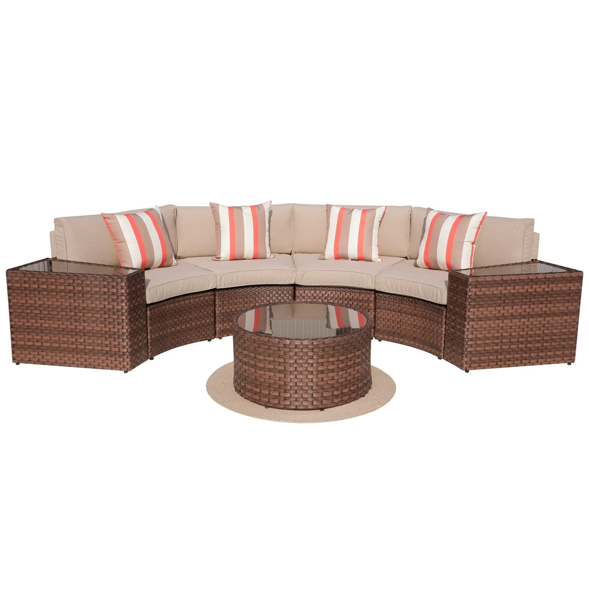 Outdoor 7-Piece Half-Moon Sectional Furniture Set with Round Coffee Table