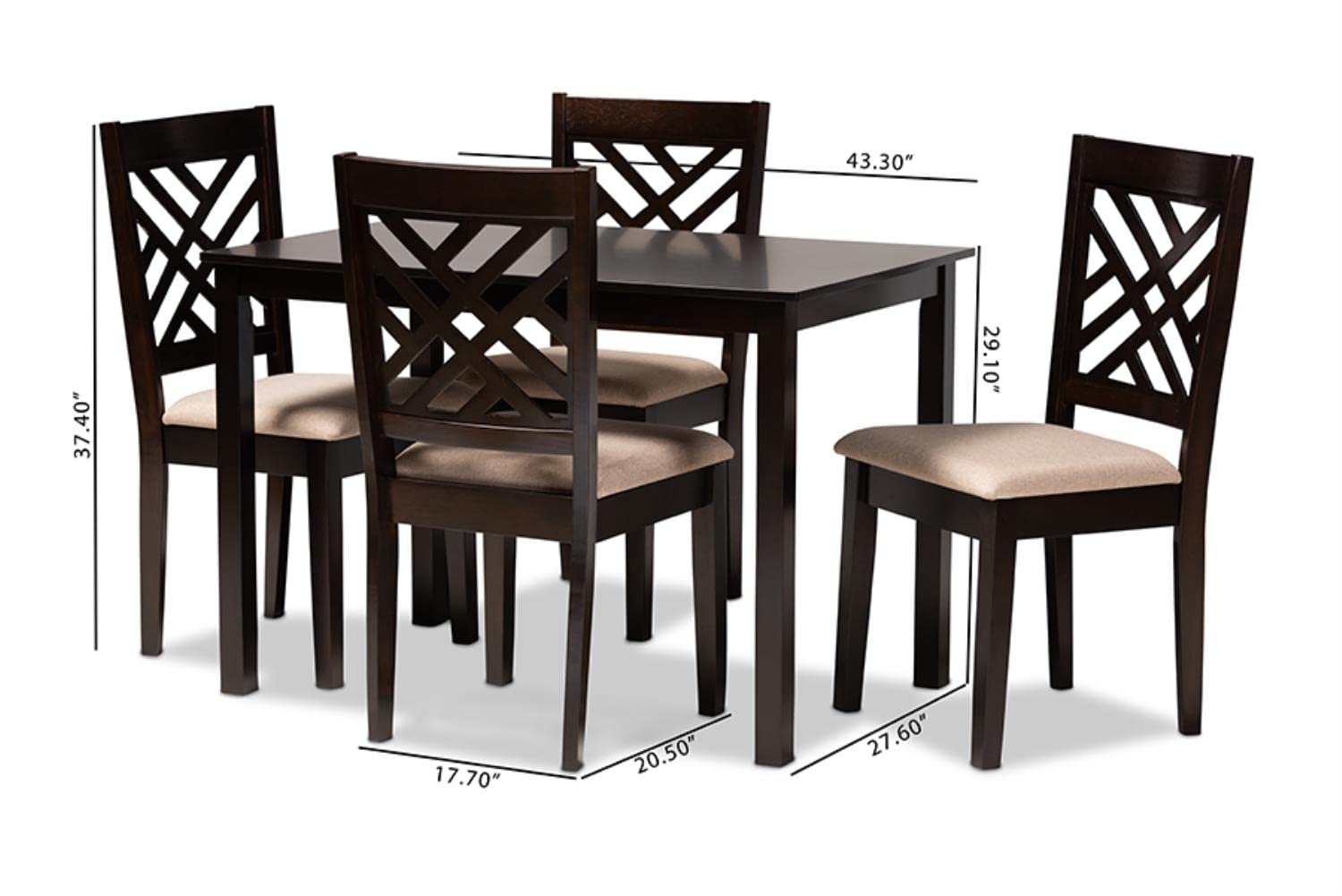 Modern and Contemporary Sand Fabric Upholstered Espresso Brown Finished Wood 5