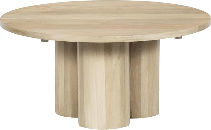 Hazel Side Table with 3 Pillar Legs, Handcrafted Natural Brown Mango Wood