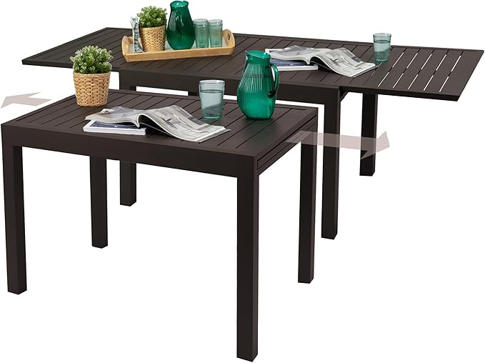 Villa Expandable Patio Dining Table - Adjustable, Aluminum Outdoor Furniture for 4-6 Person