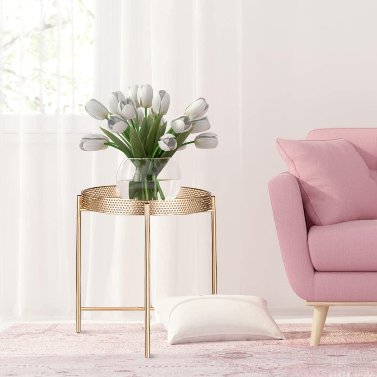 Metal Sofa Table Small Round Side Tables, Anti-Rust and Waterproof Accent Coffee End