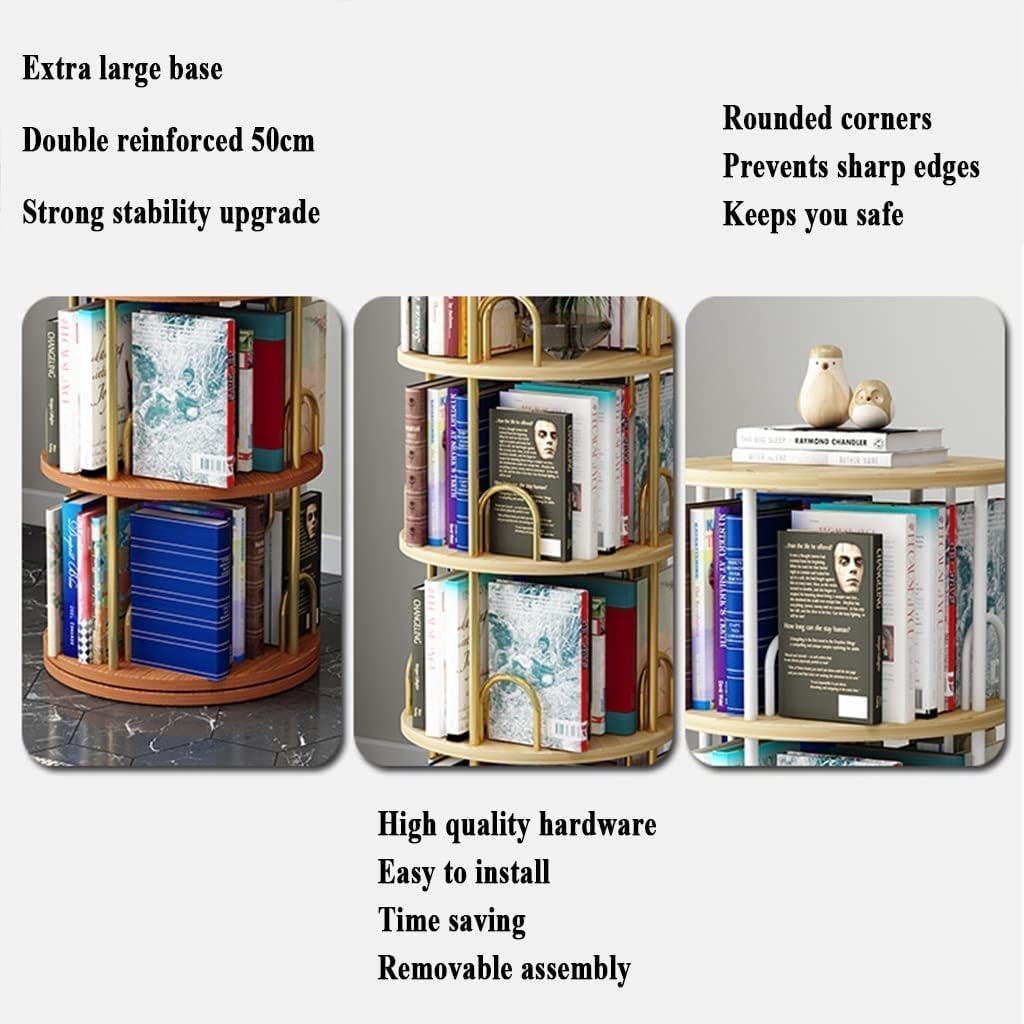Bookcase Librería Iron Art Rotating Bookshelf 360 Display Floor Standing Bookcase Modern Simple Standing Storage Rack for Living Room Kitchen Decor
