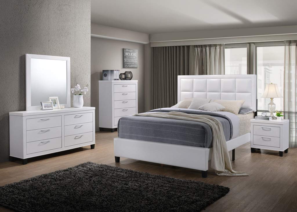 Furniture Contemporary Styling White 5Pc Queen Bedroom Set(Q/D/M/N/C)