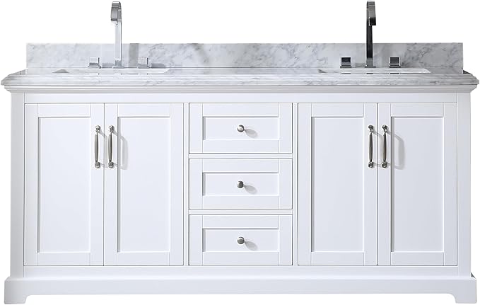 72" Solid Wood Double Sink Bathroom Vanity | Marble Countertop & Backsplash