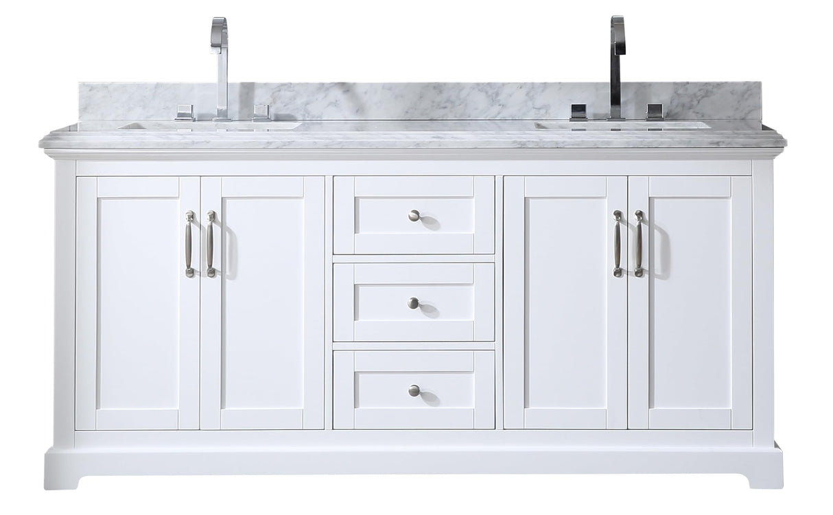 72" Solid Wood Double Sink Bathroom Vanity | Marble Countertop & Backsplash