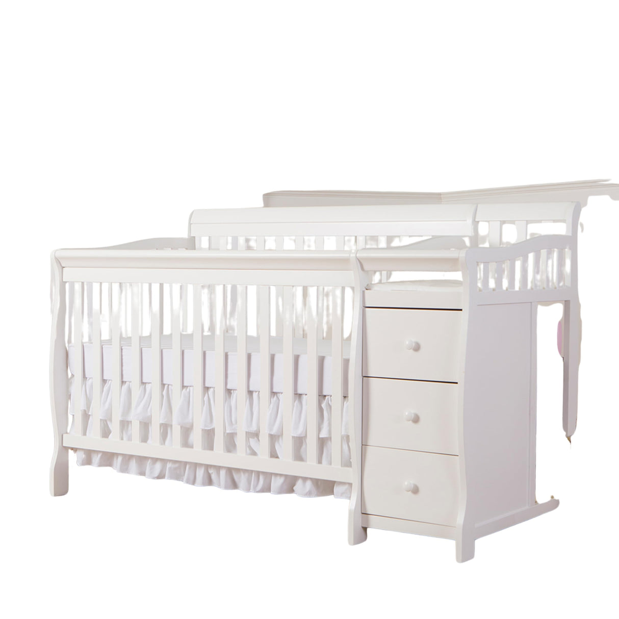 5 In 1 Brody Convertible Crib With Changer In White, Greenguard Gold Certified, Comes With 1" Changing Pad, Non-Toxic Finish, Made Of Durable Pinewood