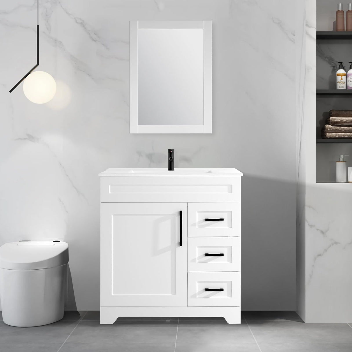 30" Modern Bathroom Vanity, Free Standing Storage Cabinet with Sink Combo Set