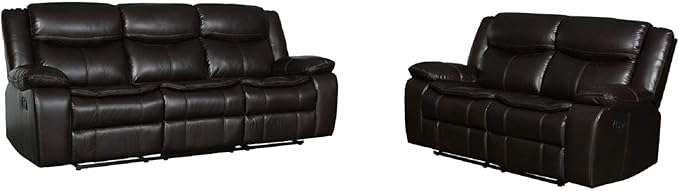 Marsden Modern Leather Air Reclining Living Room, 2 Piece Loveseat, Sofa Set, Gray