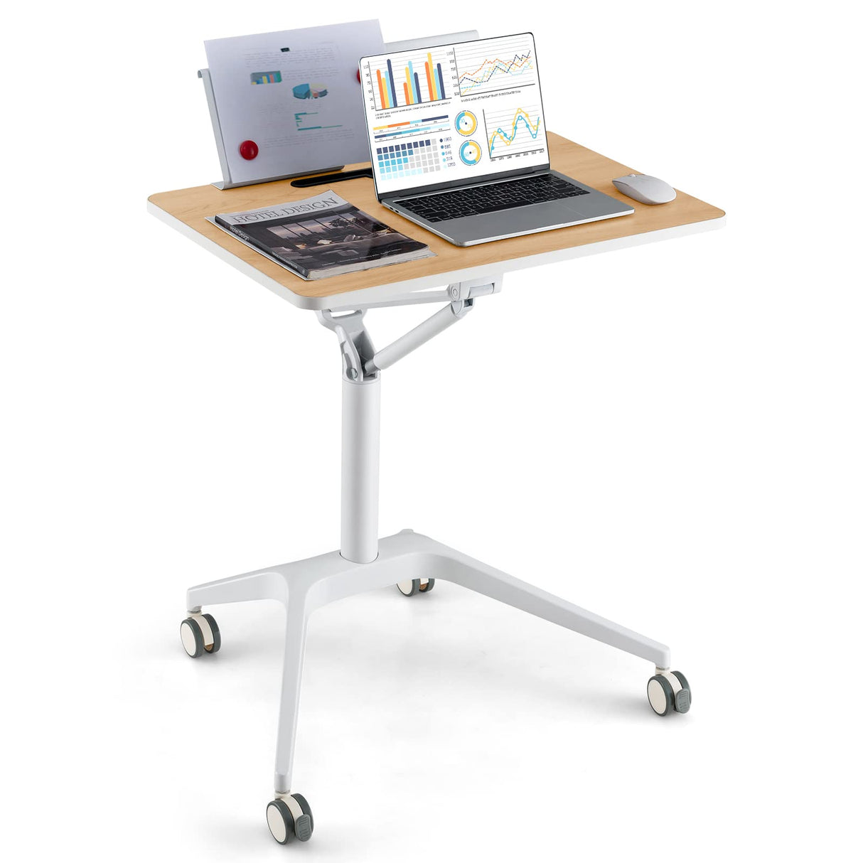 Mobile Standing Desk, Height Adjustable Sit to Stand Desk with Detachable Holder
