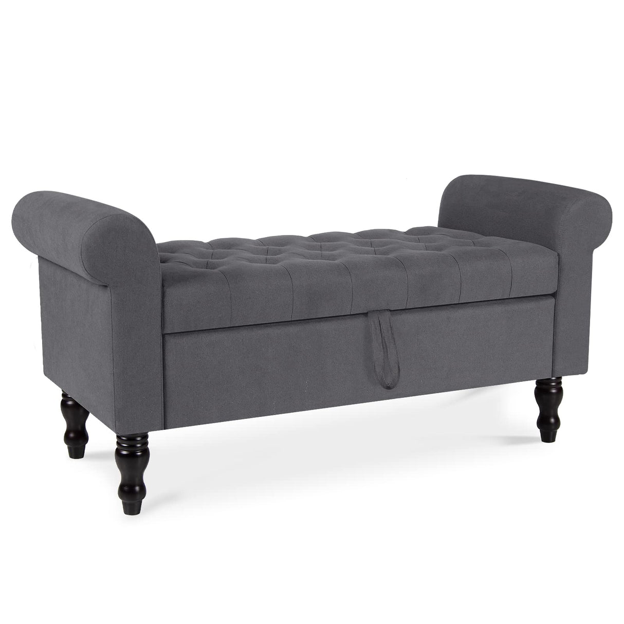 Storage Bench with Upholstered Rolled Arm Ottoman Bench