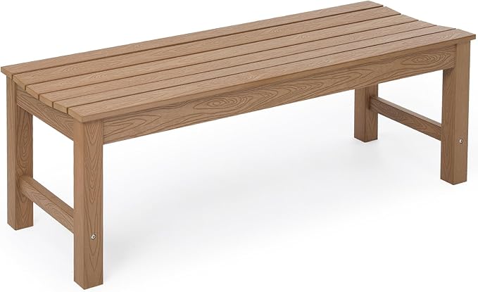 Outdoor Bench, 2-Person Patio Backless Bench, All-Weather HIPS Garden Bench