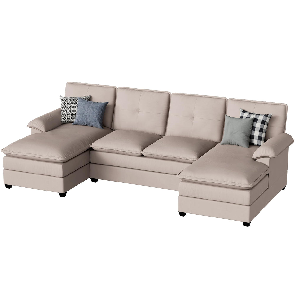 Vongrasig Sectional Couches for Living Room, Comfy Cloud Couch with Chaise 110" U-Shaped Sofa 4-seat Modular Sofa Large Sectional Couch with Ottoman for Living Room (Khaki)