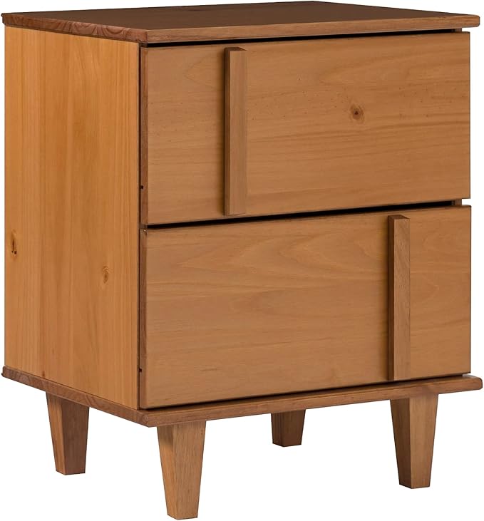 Sprague Contemporary Detailed Drawer Solid Wood Nightstand, 20 Inch, Caramel
