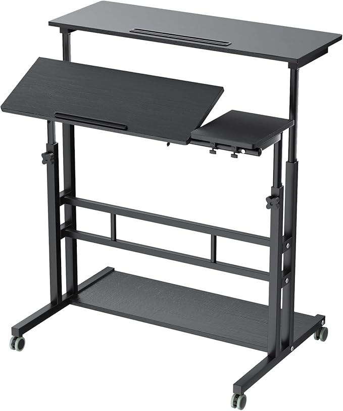 Adjustable Computer Rolling Desk Cart on Wheels Home Office Workstation