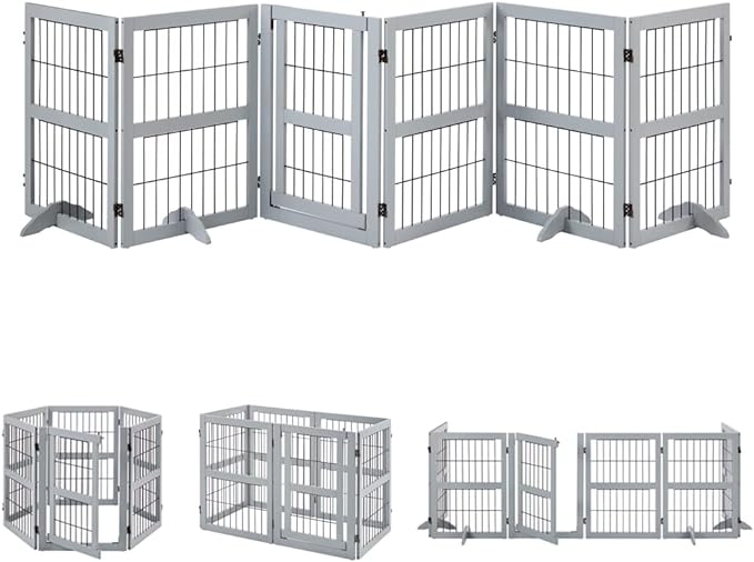 Extra Wide Dog Gate and Pet Playpen, Free Standing Tall Dog Fence