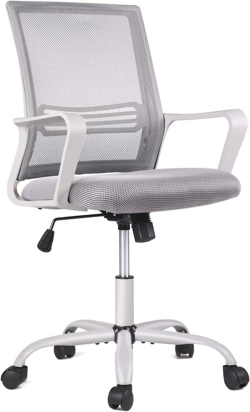 AFO Ergonomic Executive Mid Back Home Office Desk Chairs, Adjustable Height, Breathable Mesh, Grey