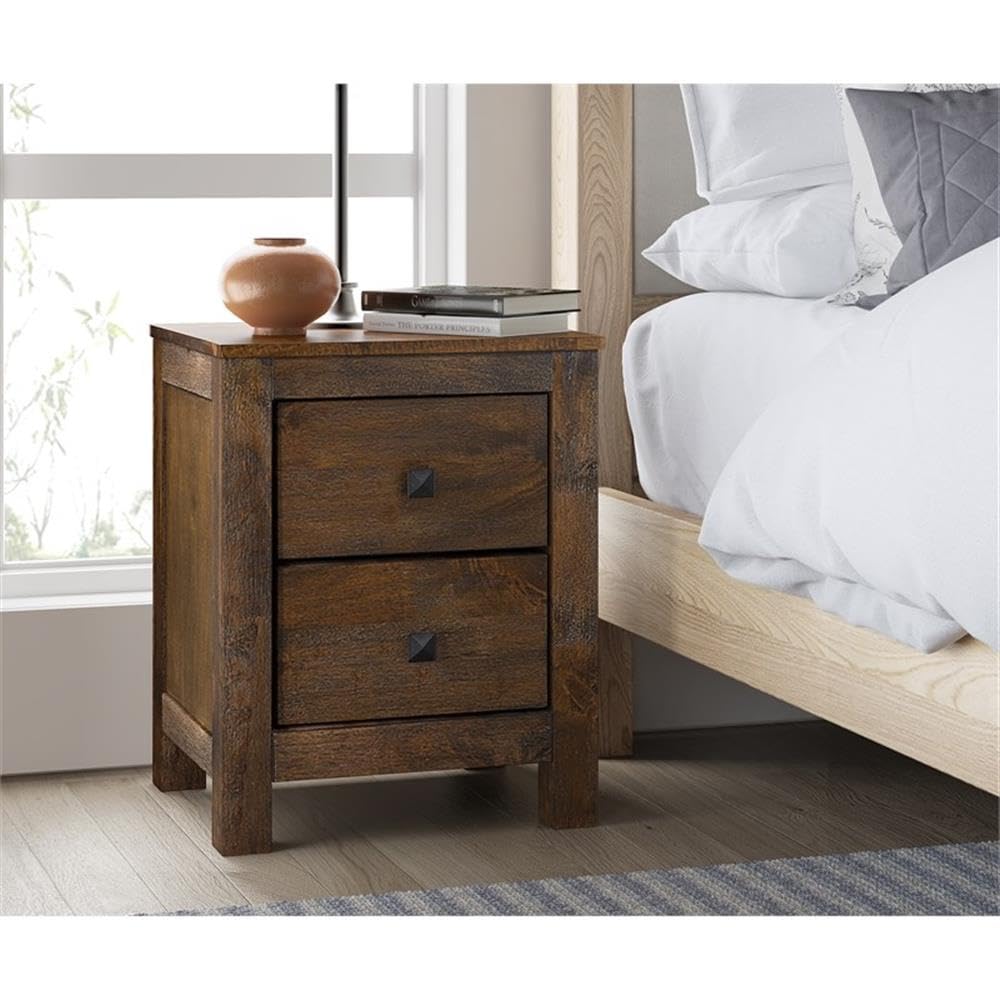 Stratford Farmhouse Wooden Nightstand Bedside End Table, Space Saving Design