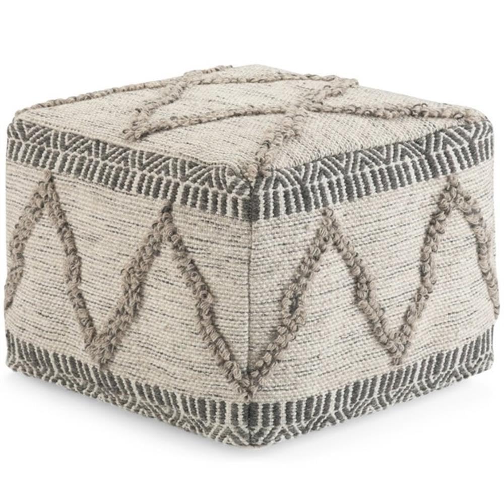 Sweeney Boho Square Pouf in Grey, Natural Handloom Woven Pattern for the Living Room