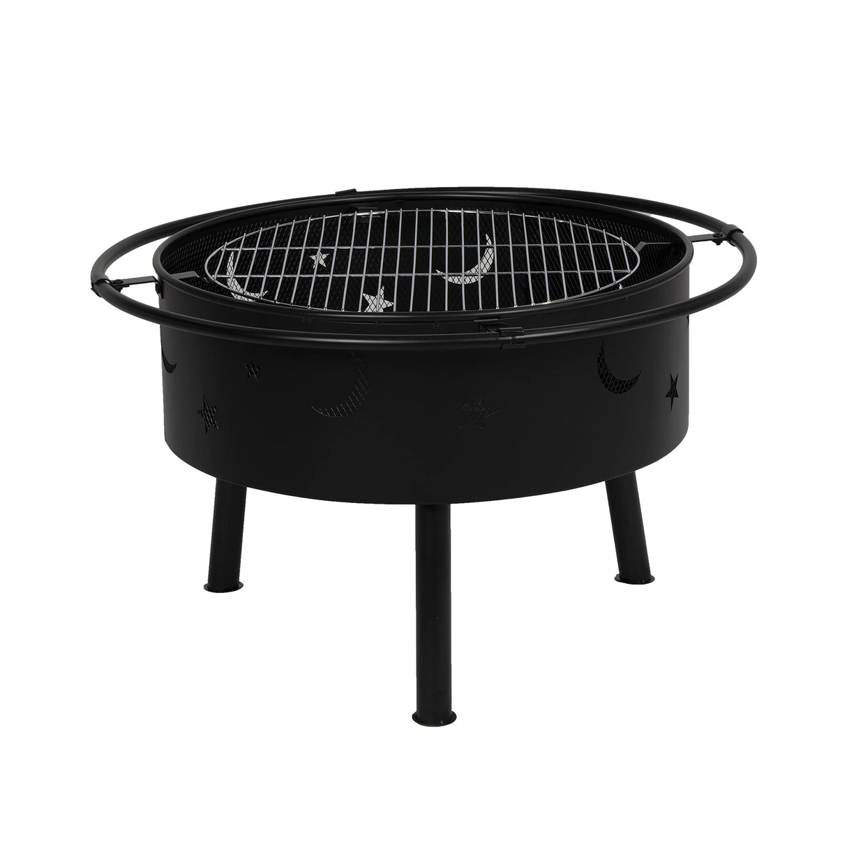 WestinTrends Large FirePit Bowl Star & Moon Bonfire Round Steel Wood Burning Heavy Duty Cooking BBQ Grill for Outdoor Patio Backyard Garden Beach - Bircata