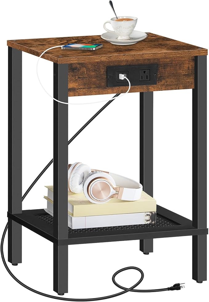 End Table with USB Ports and Outlet, Nightstand
