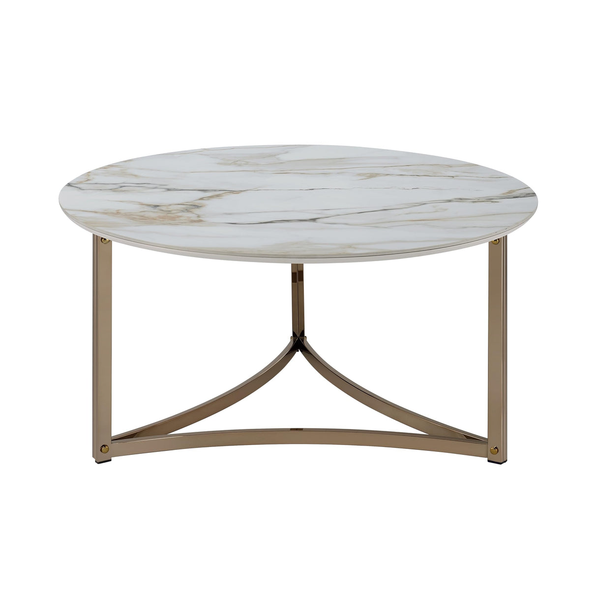 Aziz Contemporary Metal Coffee Table with Stone Top in Champagne Bronze