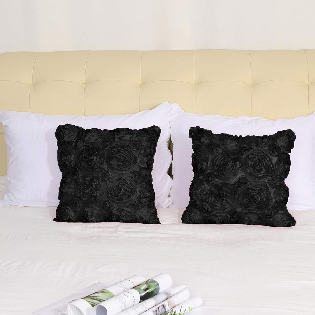 2 Pcs 3D Flowers Throw Pillow Cover, Romantic Decorative Satin Cushion Cover