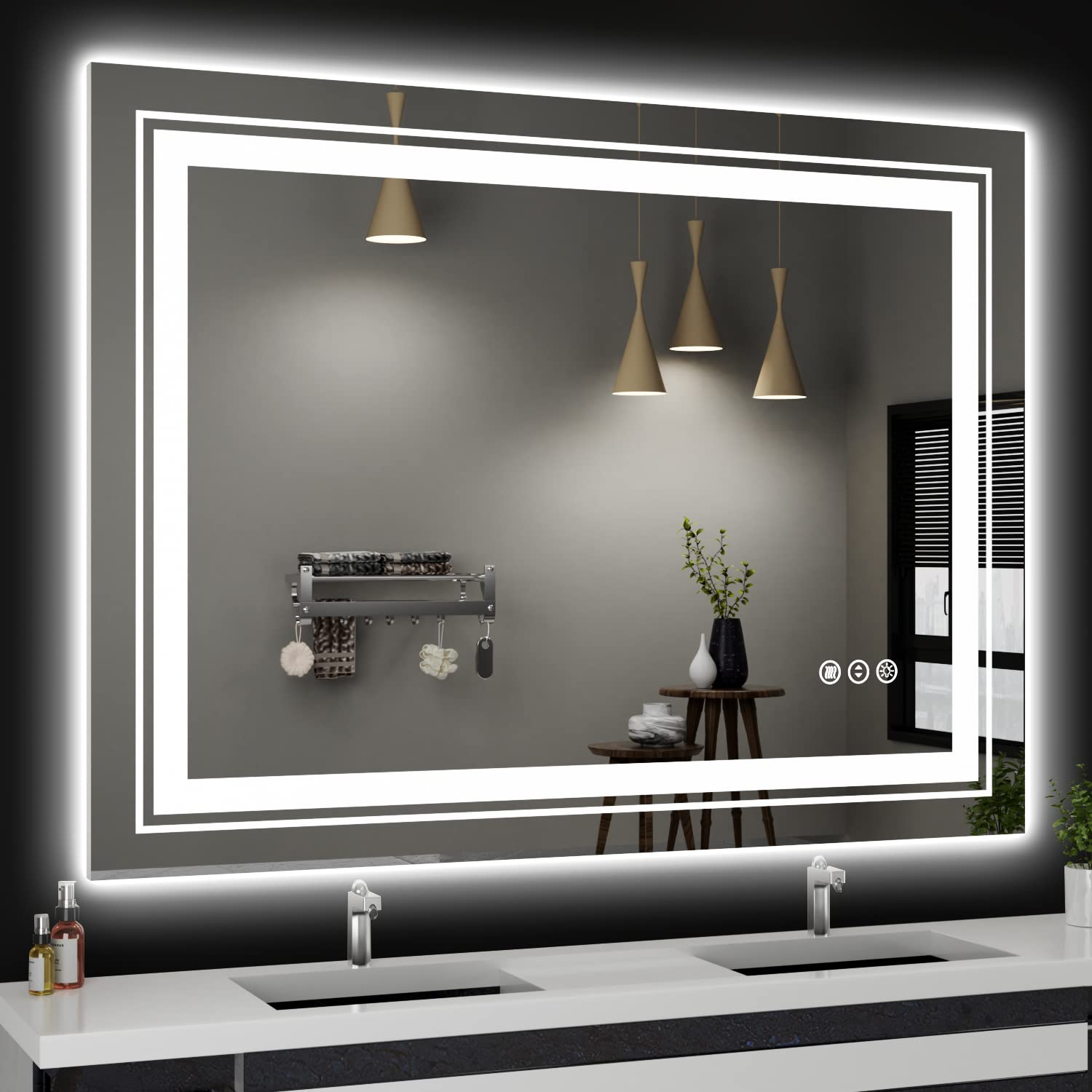 LED Bathroom Mirror,  with Front and Backlit, Anti-Fog, Large Bathroom