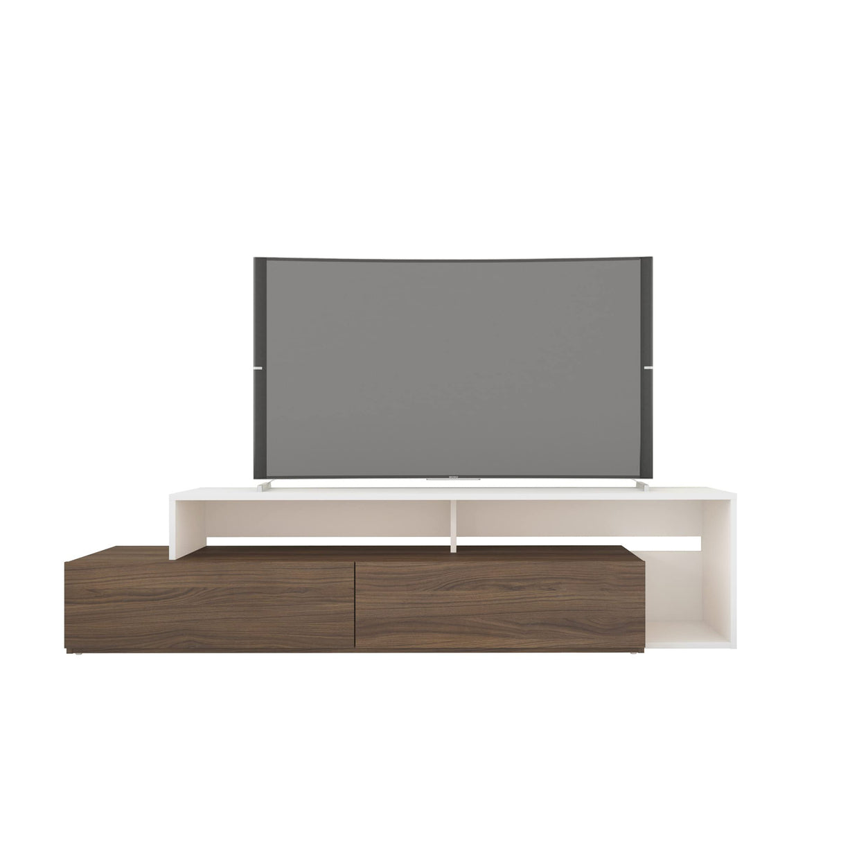 Tonik, Walnut & White 72-inch TV Stand, Walnut Melamine and White Melamine,