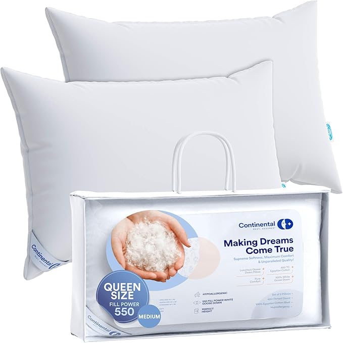 Medium King Set of 2 100% White Down Pillows