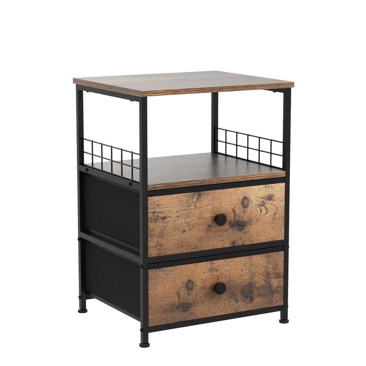 Nightstand Set of 2, Bedside Table with Fabric Drawers and Open Wood Shelf Storage