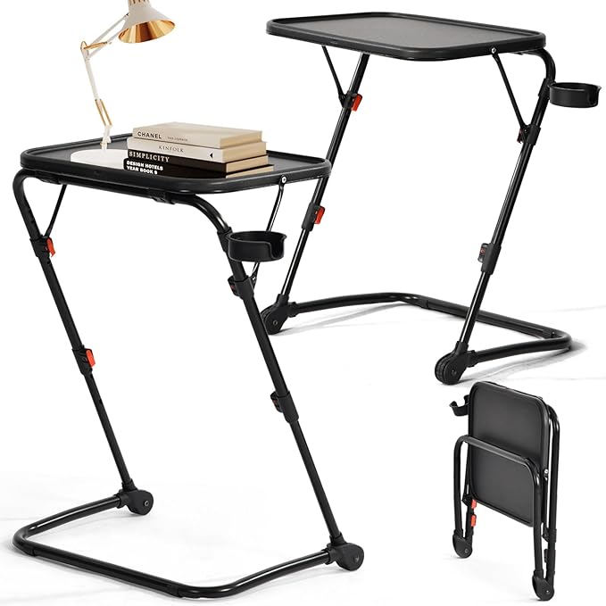 FurnitureR Adjustable Folding TV Tray Table
